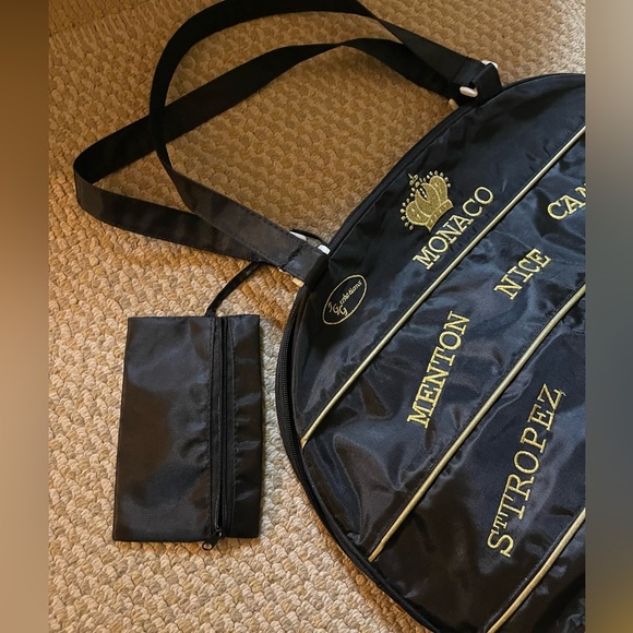 Vintage black and gold French cities embroidered shoulder bag carry all zippered - Picture 6 of 14